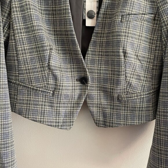 Anthropologie Women 14 Gray Houndstooth Academia Cropped Knit Tuxedo Blazer NWT - Picture 6 of 16